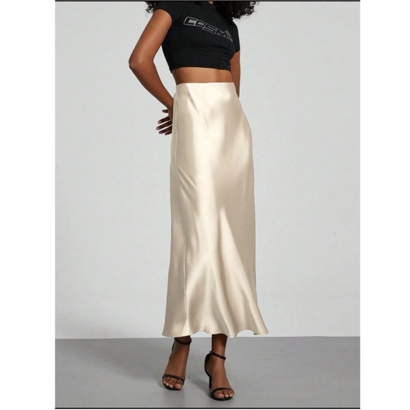 Satin Chic midi skirt in beige - Picture 5 of 6